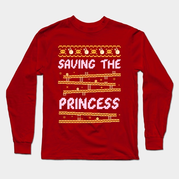 Gamer Saving the Princess Ugly Sweater Style Long Sleeve T-Shirt by Alaskan Skald